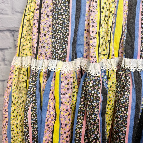 Vintage 50s Dress Full Circle Patchwork Square Line Dance Lace Trim Country - Picture 5 of 13